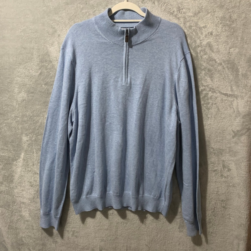 Joseph Abboud Mens Sweater XXL Light Blue Pima Cotton Modern Fit Quarter Zip